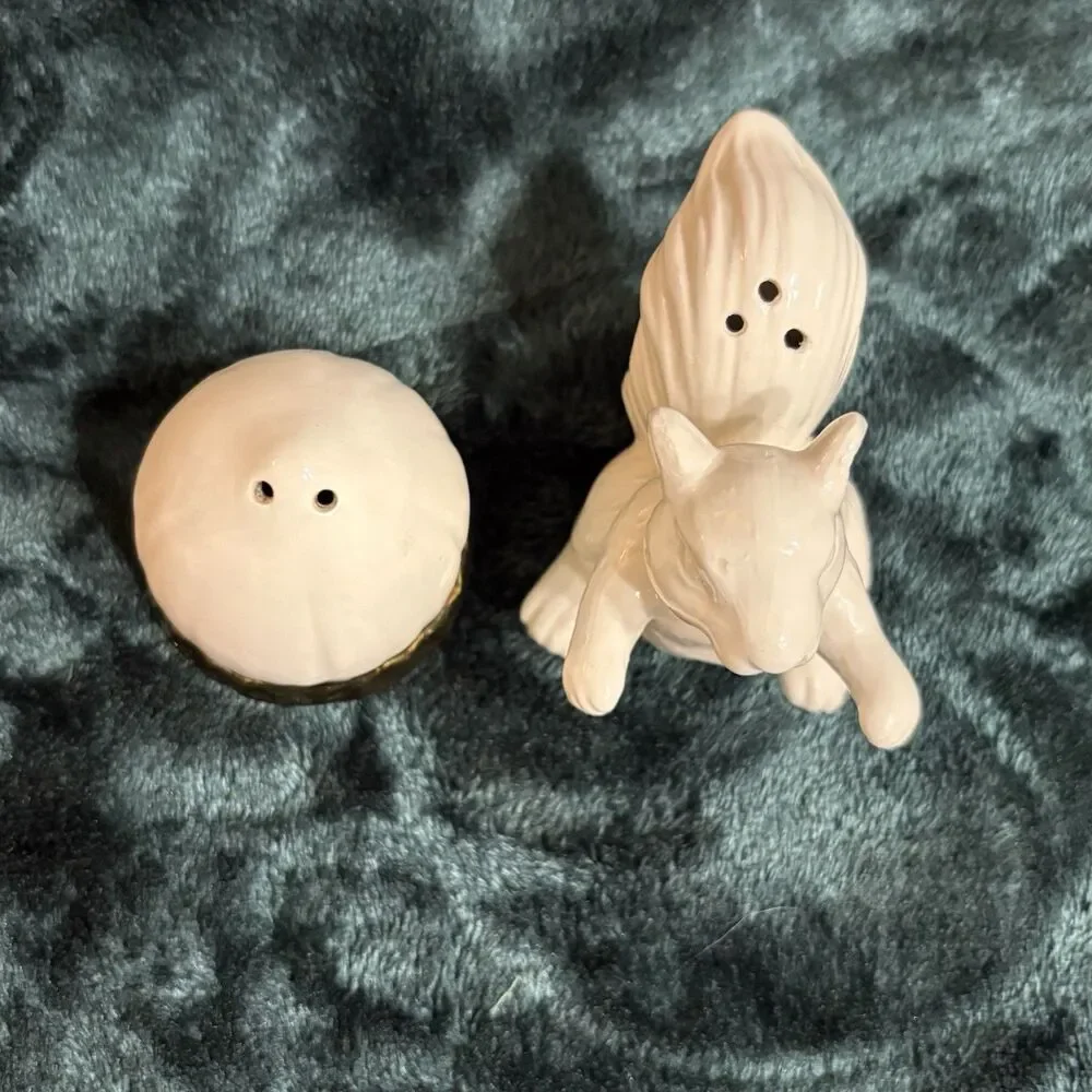 Ceramic Squirrel And Acorn White And Gold Salt And Pepper Shakers